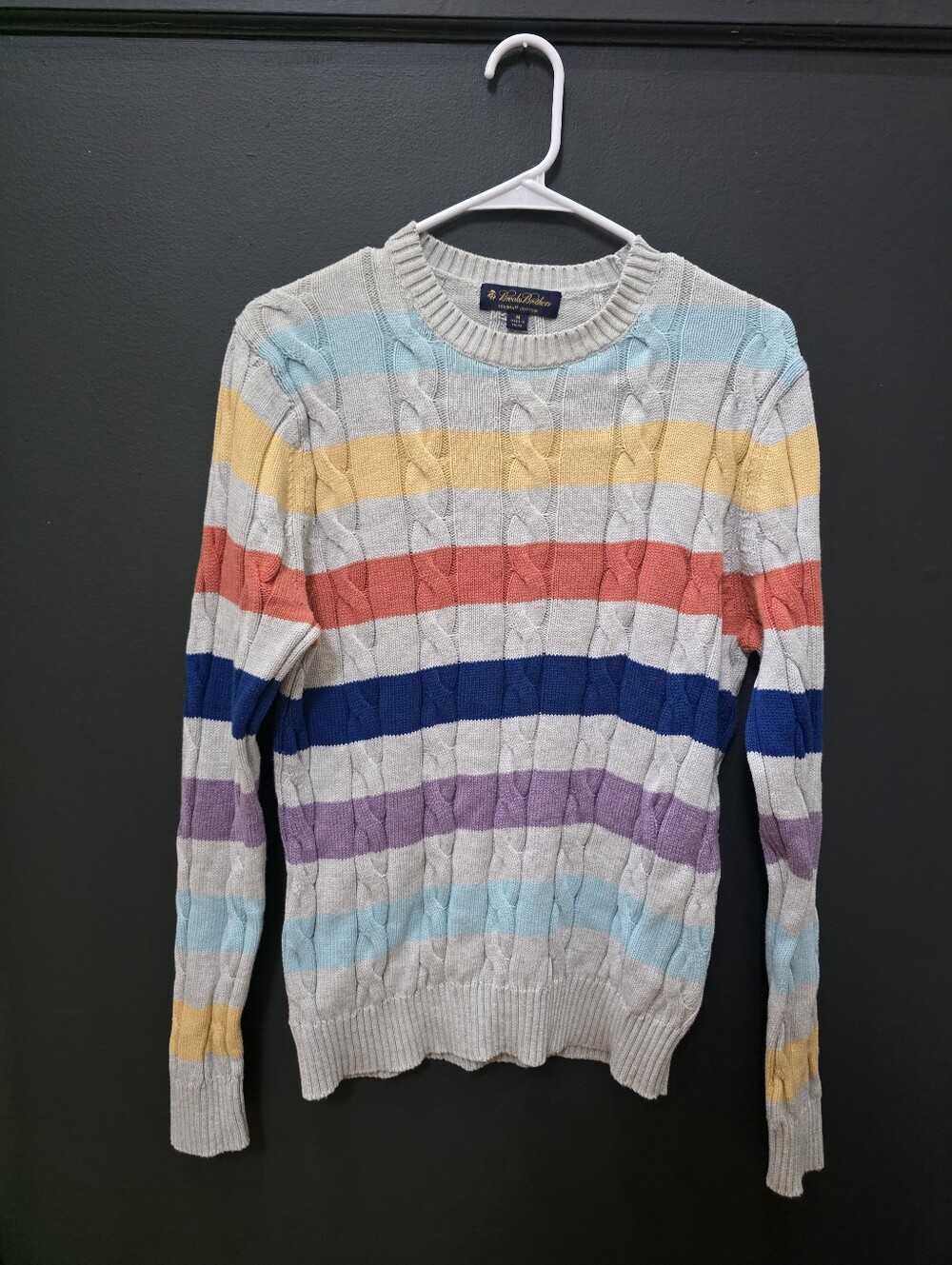 Brooks Brothers Cable Knit Crewneck Sweater Colorful Horizontal Stripes M